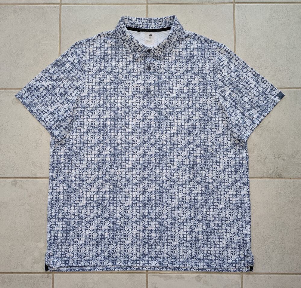 VRST Men's XXL Polo Golf Shirt Geometric Short Sleeve Blue Stretch Performance